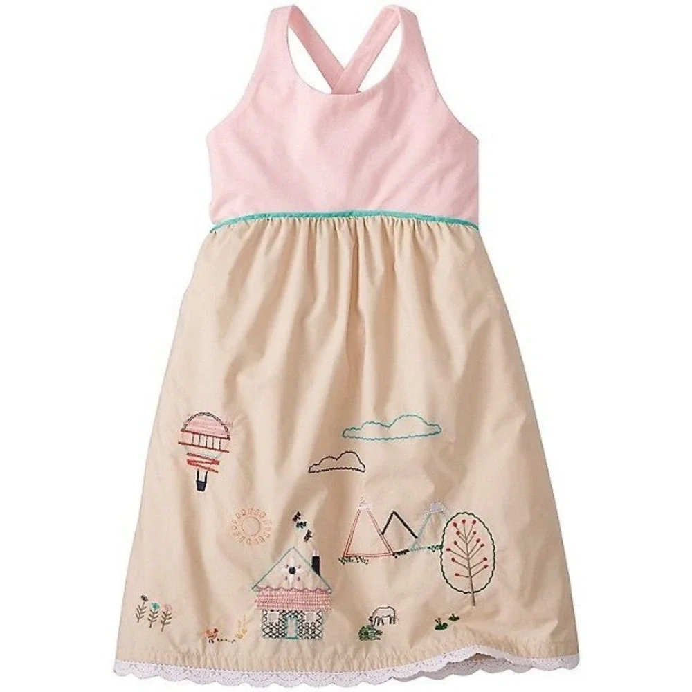 Girls Hanna Andersson Embroidered Lace Detail Dress‎ Size 110/ US 5